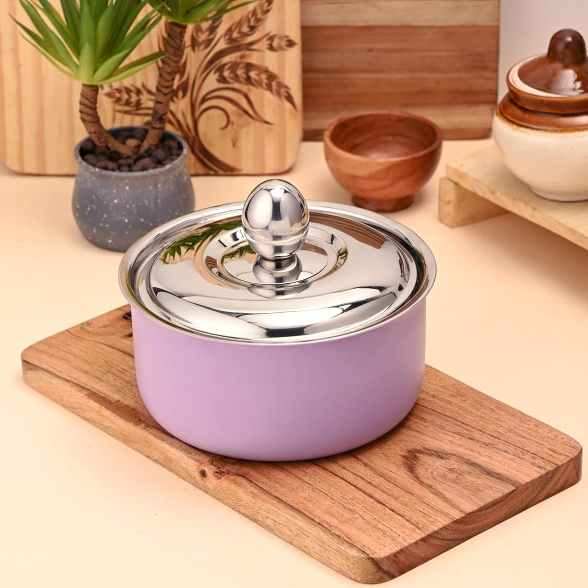 FNS Alwin Purple Finish Stainless Steel Casserole with Lid (1600 ml)