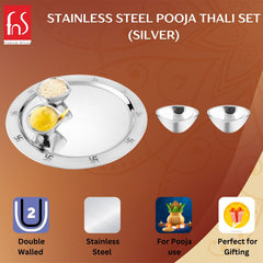 FnS Premium Stainless Steel Pooja Thali Set with double-walled bowls, ideal for pooja use and gifting