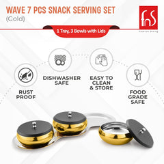 FnS Wave 7 Pc Snacks Serving Bowl Gold