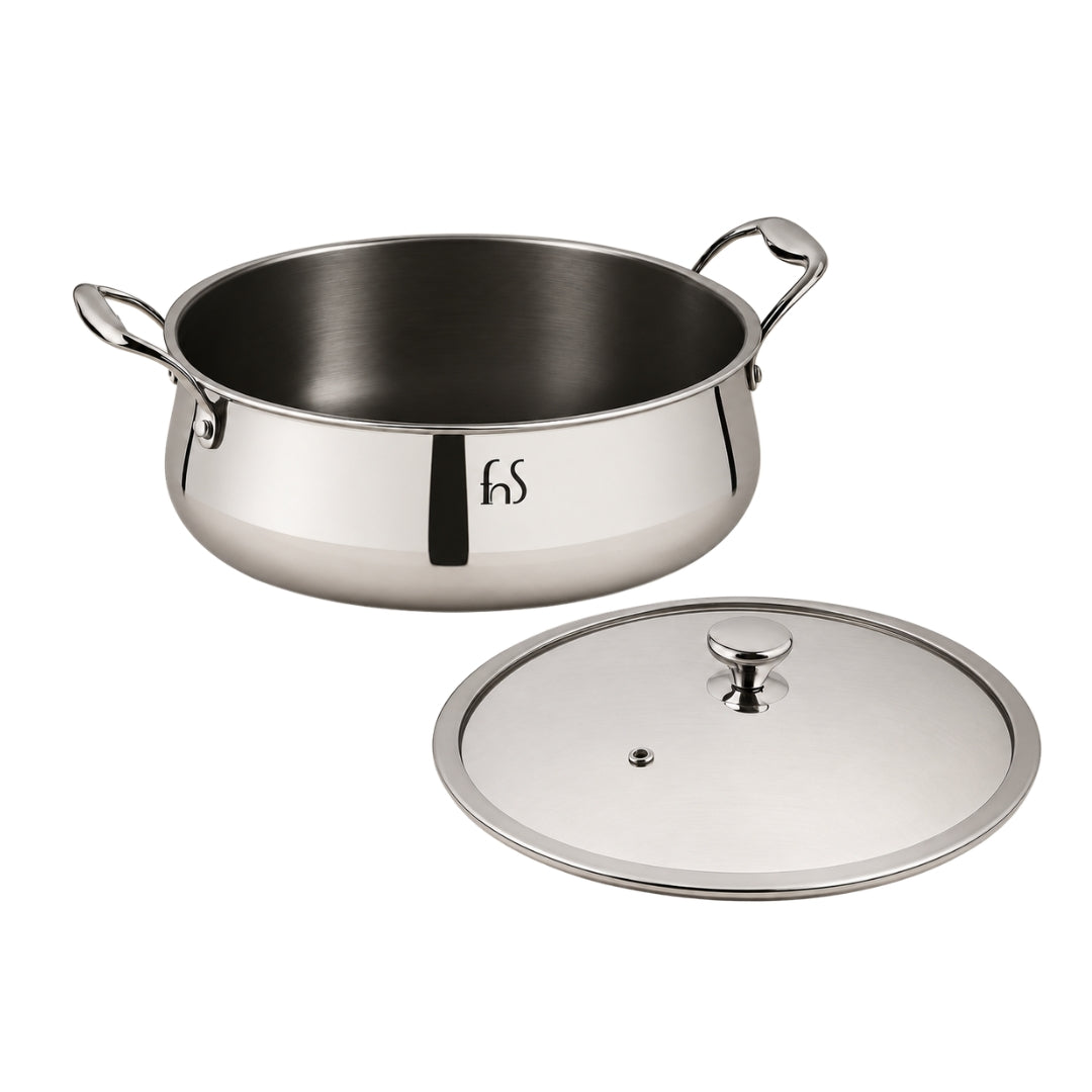 FnS NuChef Triply Stainless Steel Biryani Handi 28 cm with Glass Lid
