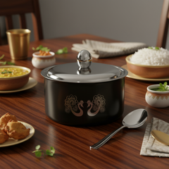 FNS Hazel Black Finish Stainless Steel Casserole 3000 ml with Lid  and Venice 1 Pcs Serving Spoon Combo for Home Dining and Kitchen