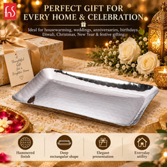 FnS Rectangular Hammered Finish Stainless Steel Deep Serving Platter