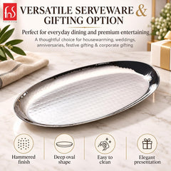 FnS Hammered Finish Stainless Steel Oval Serving Platter