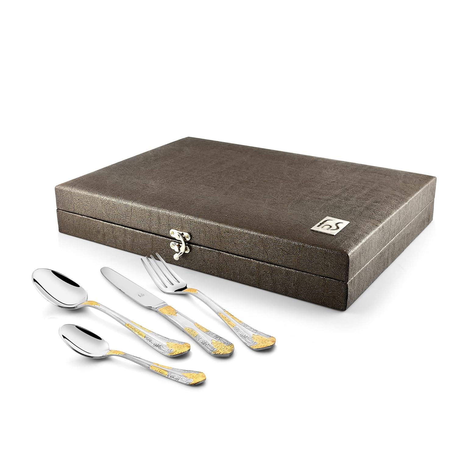 FnS Odyssey 24 Karat Gold Plated Cutlery set with Leatherette Box Packaging
