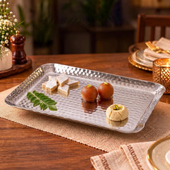 FnS Rectangular Hammered Finish Stainless Steel Deep Serving Platter