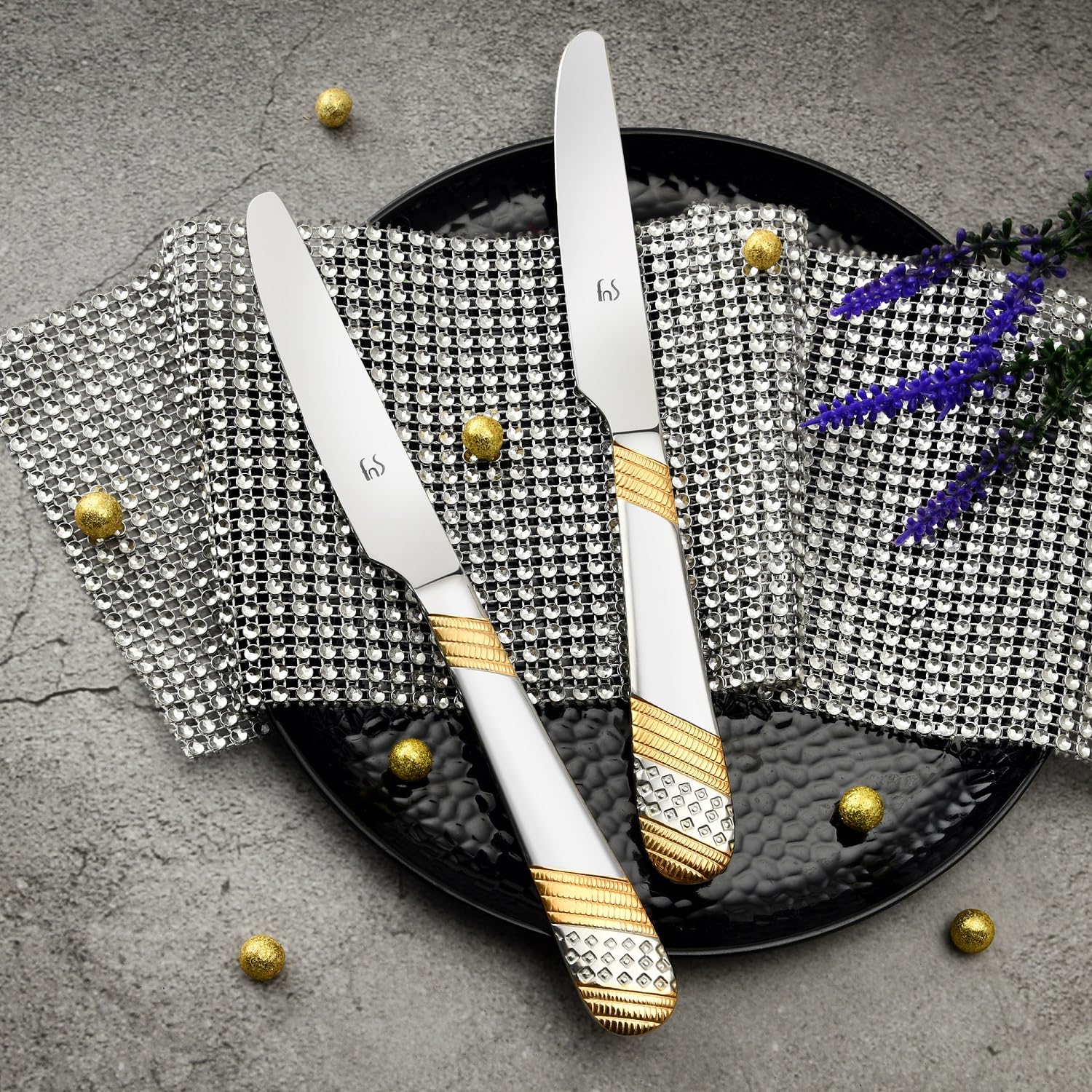 FnS Imperio 24 Karat Gold Plated 24 Pc Cutlery Set