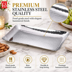 FnS Rectangular Hammered Finish Stainless Steel Deep Serving Platter