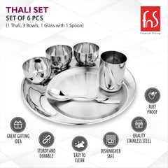 FnS Stainless Steel Dinner Thali 6 Pcs Set