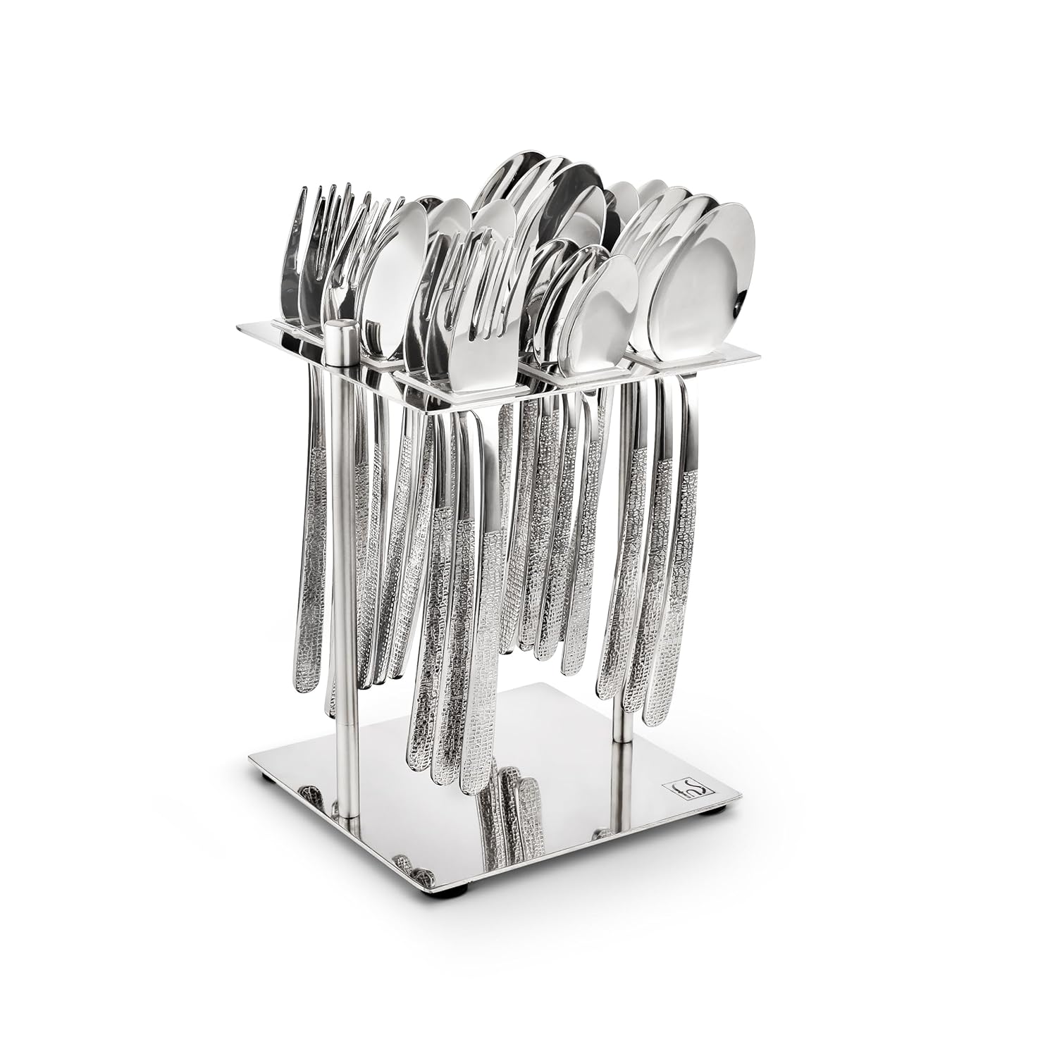 FnS Glister Stainless Steel Hammered Finish 24 pcs Cutlery Set with Stand