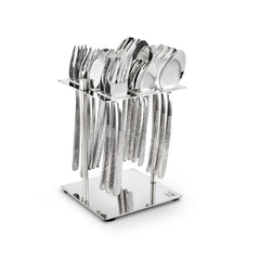 FnS Glister Stainless Steel Hammered Finish 24 pcs Cutlery Set with Stand