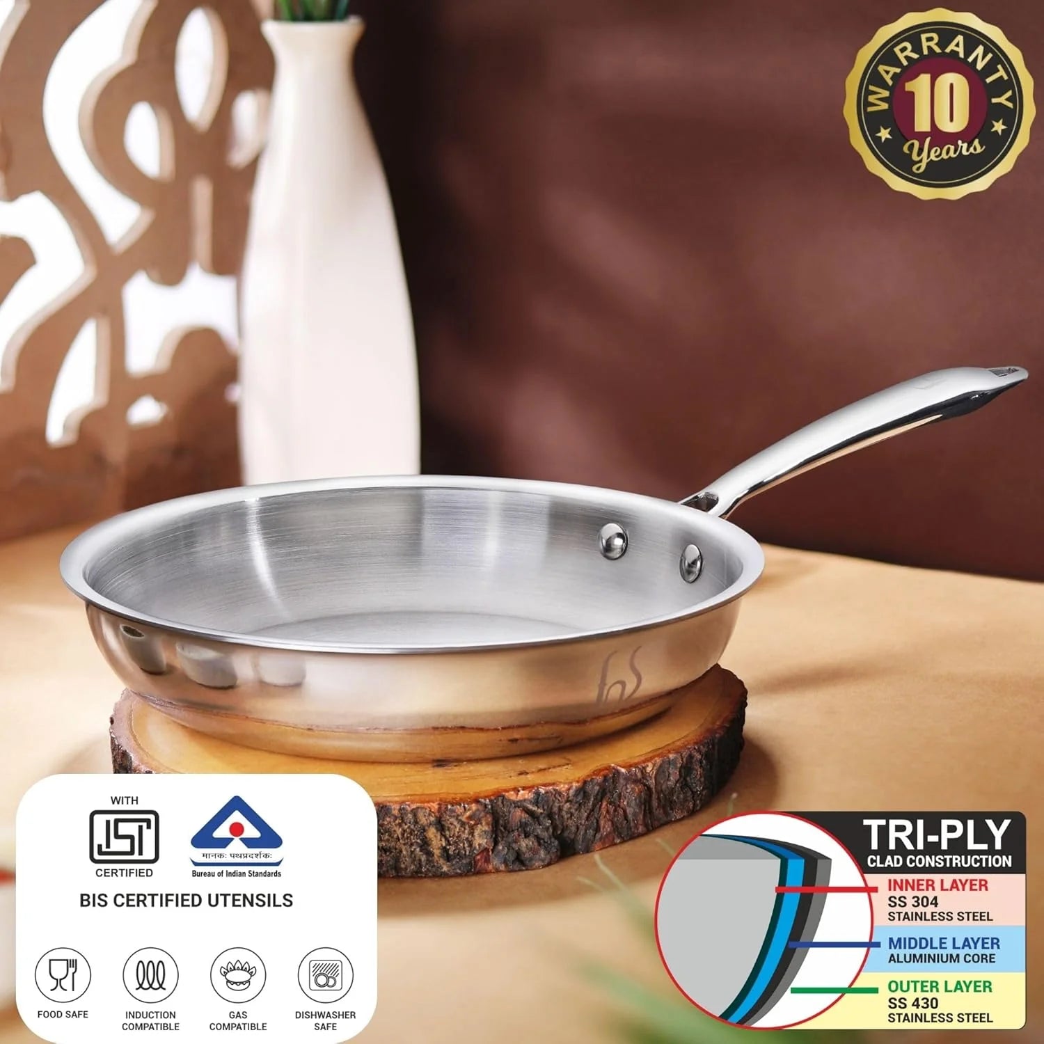 FnS NuChef Triply Stainless Steel Frypan 18 cm
