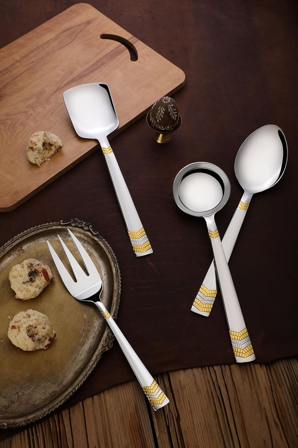 FnS RAGA 24 Karat Gold Plated Stainless Steel Serving set of 4