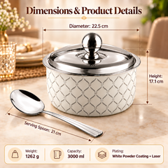 FnS Lecce Double Wall Stainless Steel Casserole 3000ml with Lid and Venice Serving Spoon Combo