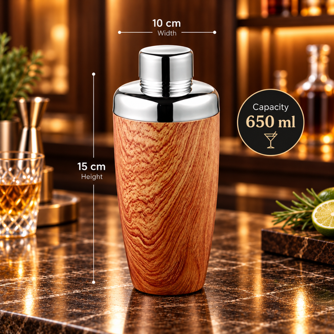 FnS Wooden Finish Stainless Steel Cocktail Shaker 650 ml