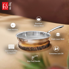 FnS NuChef Cookware Triply Frypan 26 CM With Stay-Cool Handles | Even Heat Distribution, Durable & Rust-Free Cookware