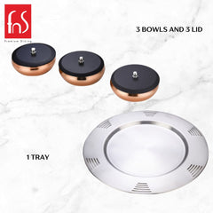FnS Orbit Stainless Steel Serving Set for Snacks, Dry Fruits, Dessert (Rose Gold)