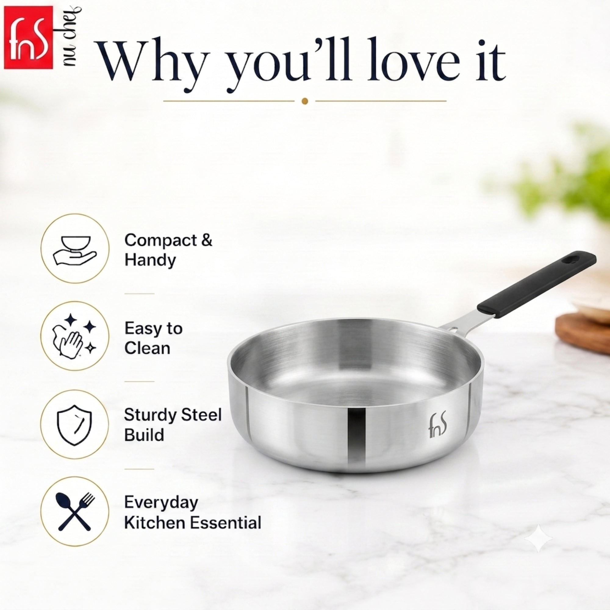 FnS NuChef Stainless Steel Mini Triply Fry Pan 14 cm