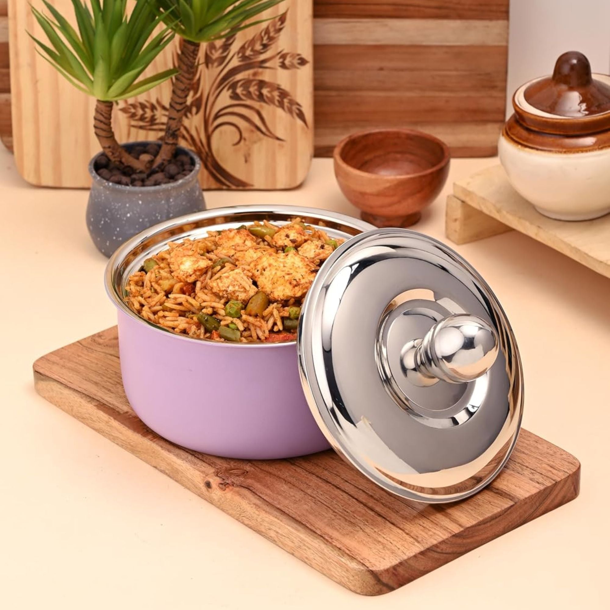 FNS Alwin Purple Finish Stainless Steel Casserole with Lid (1600 ml)