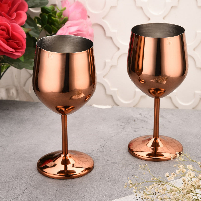 FnS Cosmo Steel Rose Gold Finish Wine Glass (pack of 2)