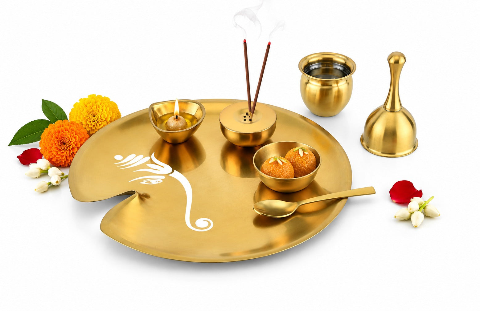 FnS Mangalam 7-Pc Gold Stainless Steel Pooja Thali Set