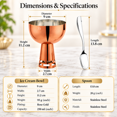 FnS Basil Rose Gold Ice Cream Bowl & Spoon Set of 6