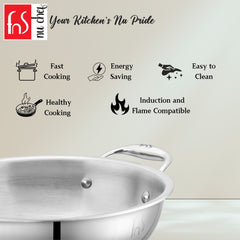 FnS NuChef Cookware Triply Kadai 24 CM With Lid