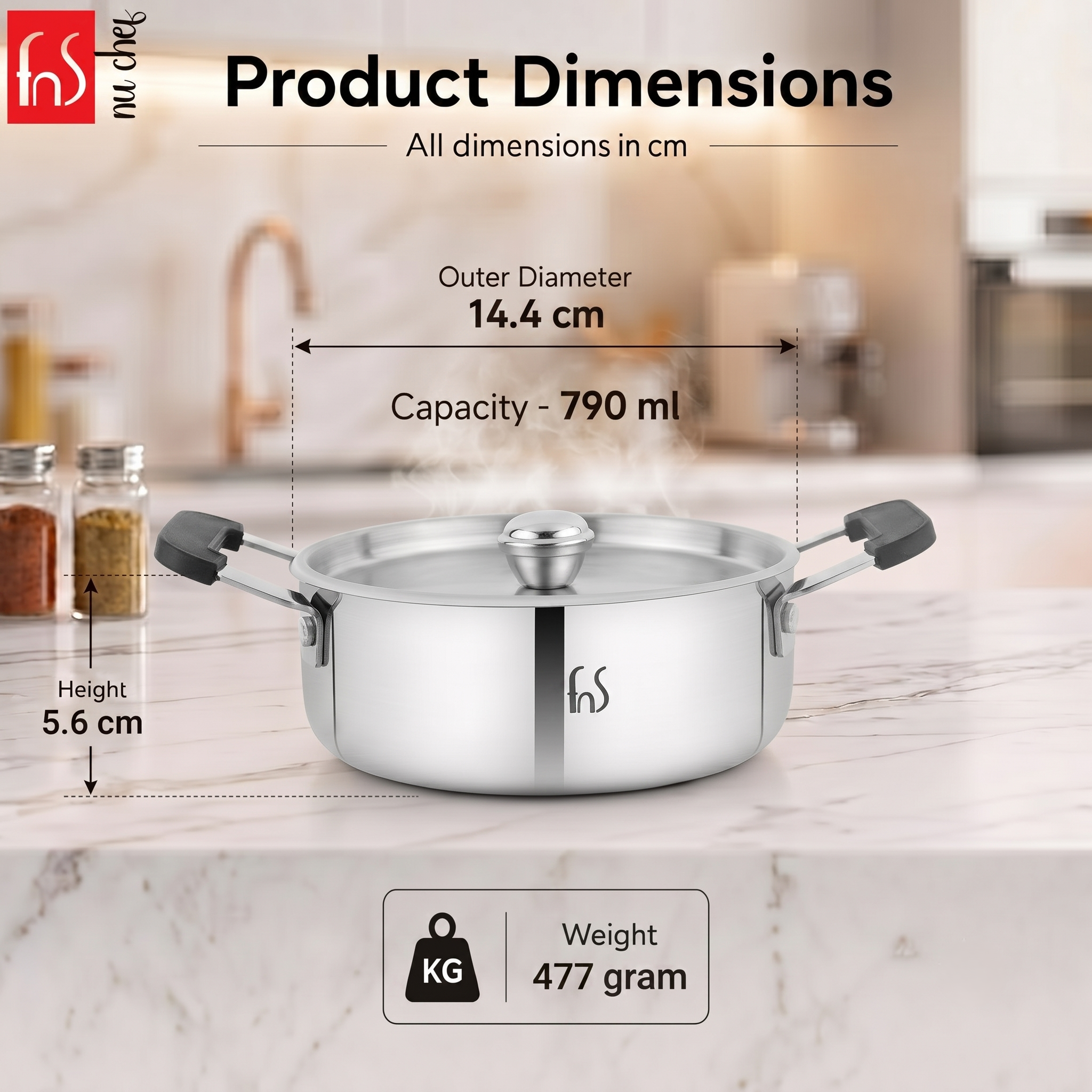 FnS NuChef Triply Stainless Steel Mini Casserole 14 cm