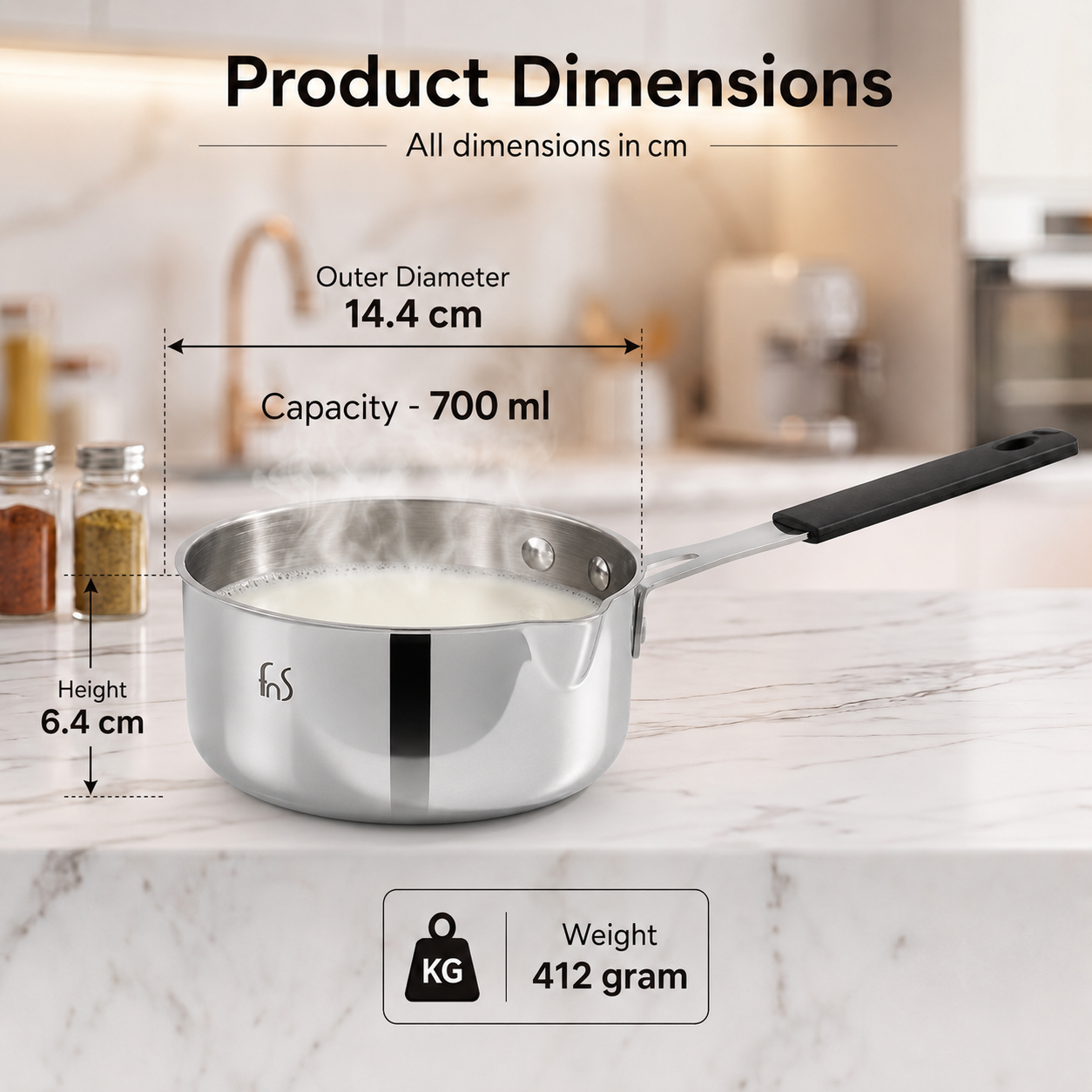 FnS Stainless Steel Mini Milk Pan 12 cm