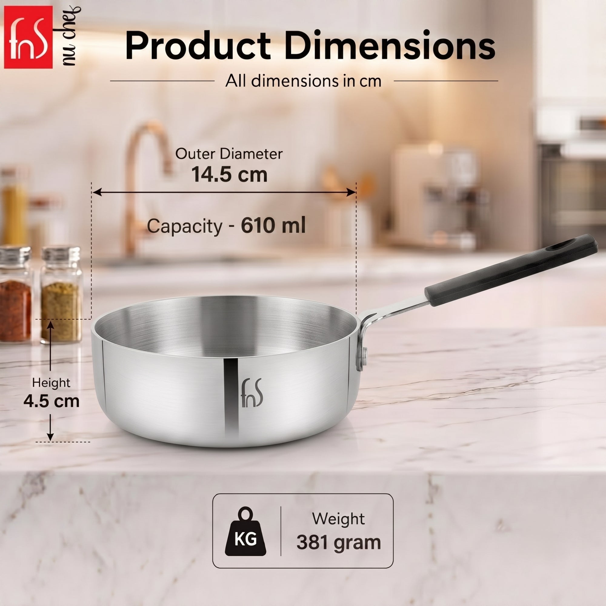 FnS NuChef Stainless Steel Mini Triply Fry Pan 14 cm