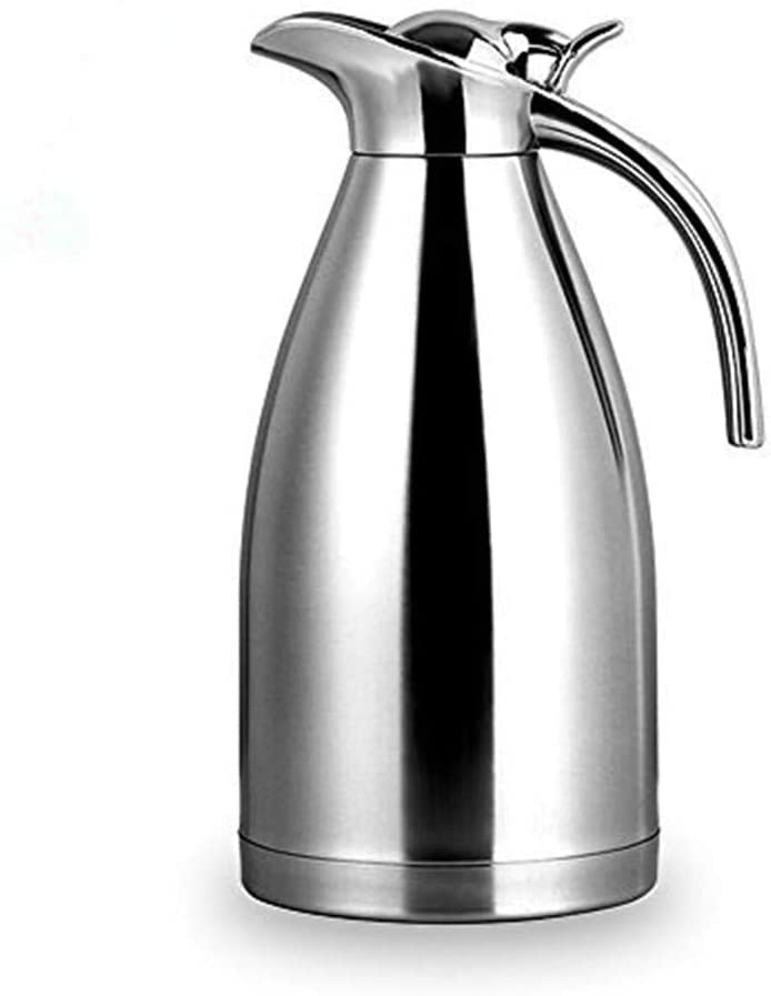 FnS Stainless Steel Coffee,Carafe, Double Walled Vacuum Flask - 12-Hour Heat and 24-Hour Cold Retention, Beverage Dispenser, 2 LTR Capacity, Silver