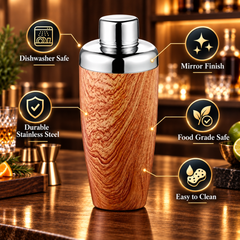 FnS Wooden Finish Stainless Steel Cocktail Shaker 650 ml