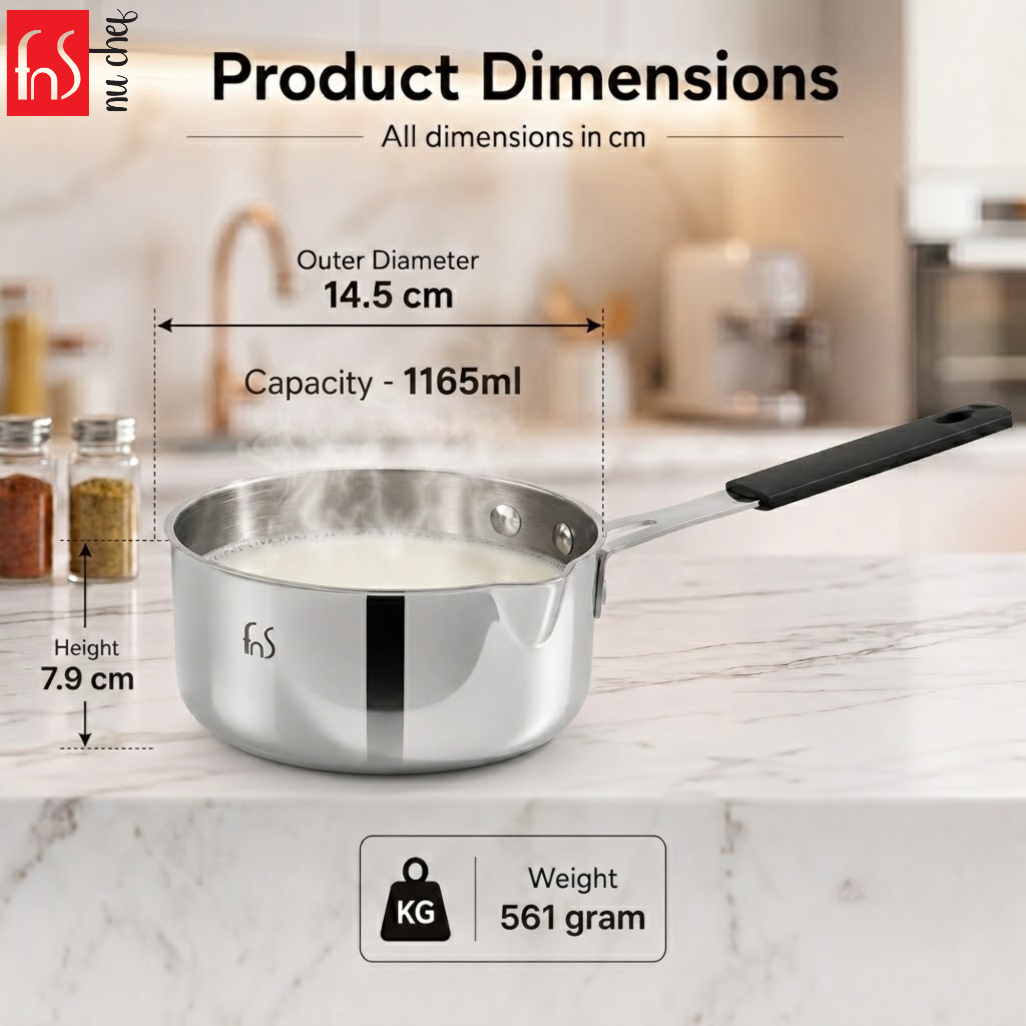 FnS Stainless Steel Mini Milk Pan 14 cm