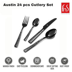 FnS Austin Black Finish PVD Coating 24 Pcs Cutlery Set