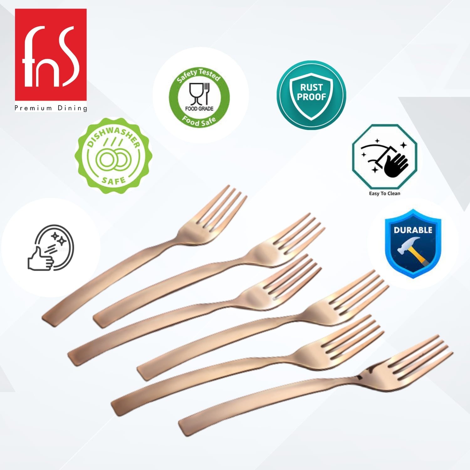 FnS Allie Stainless Steel Rose Gold 6 Pcs Dinner Fork Set