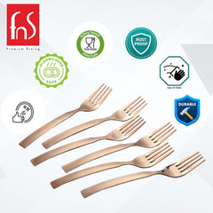 FnS Allie Stainless Steel Rose Gold 6 Pcs Dinner Fork Set