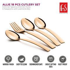 FnS Allie 18 pcs Stainless Steel Rose Gold Cutlery Set with Leatherette Box