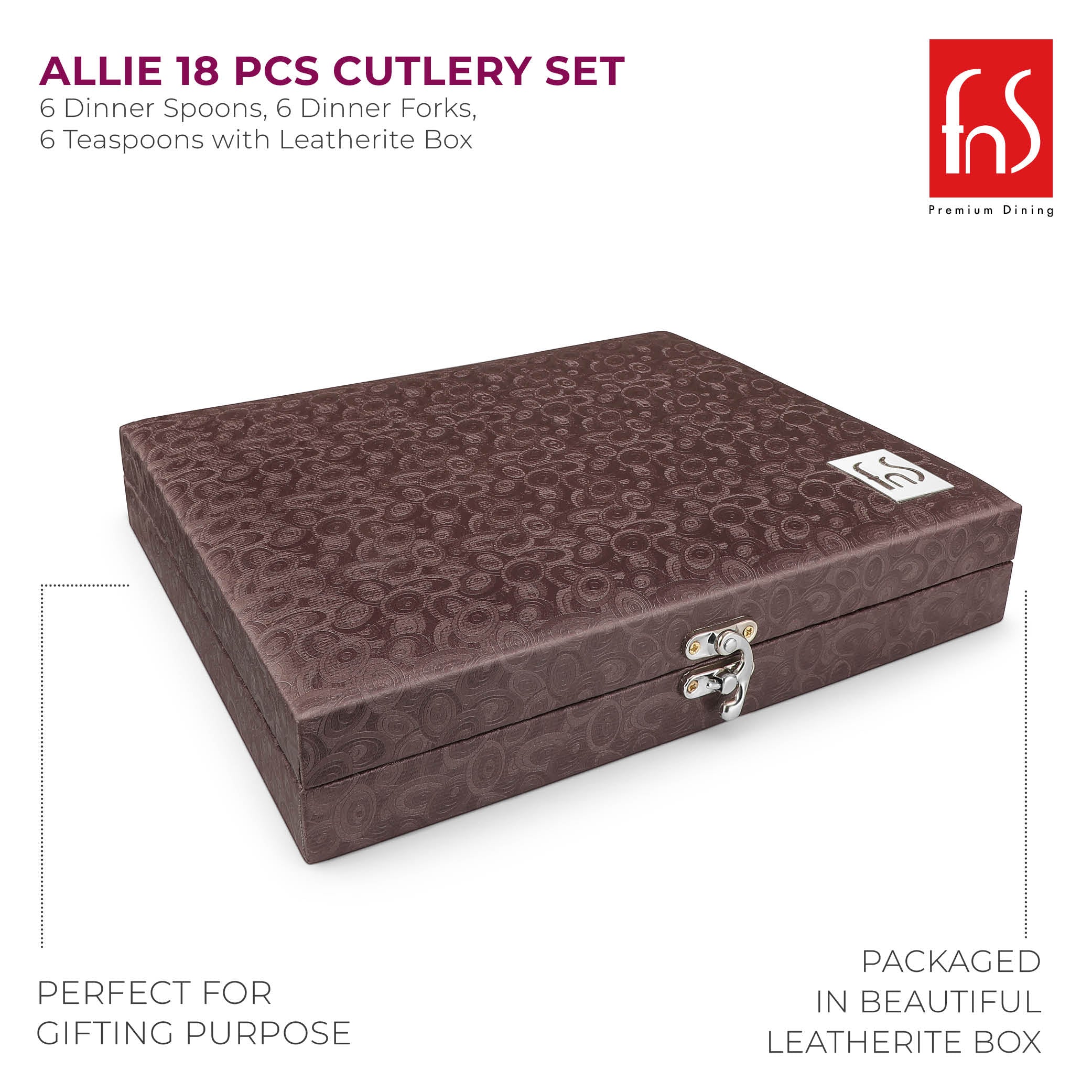 FnS Allie 18 pcs Stainless Steel Rose Gold Cutlery Set with Leatherette Box