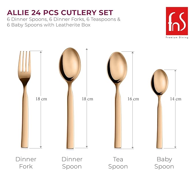FnS Allie 24 Pcs Rose Gold Cutlery Set with Leatherette Box