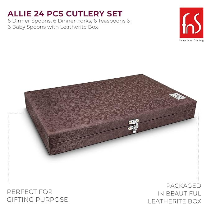 FnS Allie 24 Pcs Rose Gold Cutlery Set with Leatherette Box