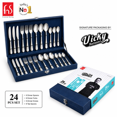 Chef Vicky Ratnani's Signature Collection By FnS Antico Stainless Steel 24 Pcs Cutlery Set with Box Pack | 6 Dinner Spoon, 6 Dinner Fork, 6 Dinner Knife/Butter Knife, 6 Teaspoon | Premium classic elegance Handle Design Cutlery for Home, Dining & Kitchen