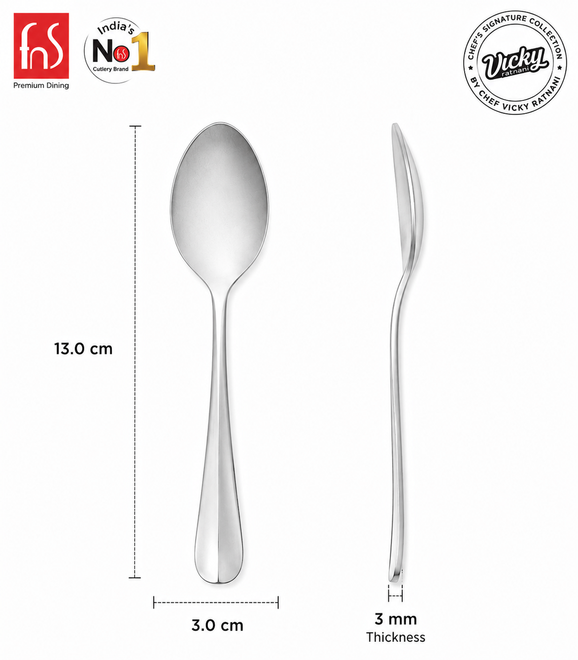 Chef Vicky Ratnani's Signature Collection By FnS Antico Stainless Steel Dessert Spoon 6 Pcs Set | Premium classic elegance Handle Design Cutlery for Home, Dining & Kitchen