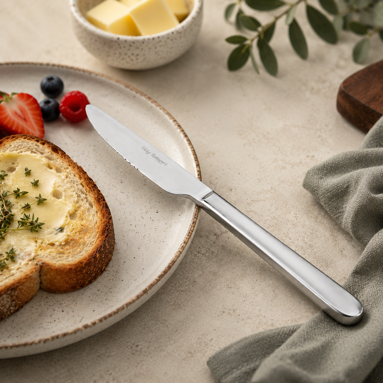Chef Vicky Ratnani's Signature Collection By FnS Antico Dessert Knife/Dinner knife/Butter knife 2 Pcs Set | Premium classic elegance Handle Design Cutlery for Home, Dining & Kitchen