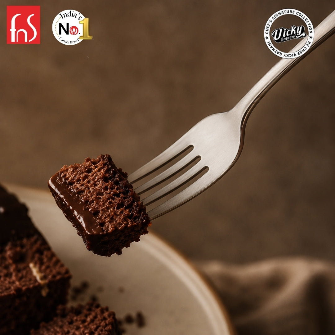 Chef Vicky Ratnani's Signature Collection By FnS Antico Stainless Steel Dessert Fork 6 Pcs Set | Premium classic elegance Handle Design Cutlery for Home, Dining & Kitchen