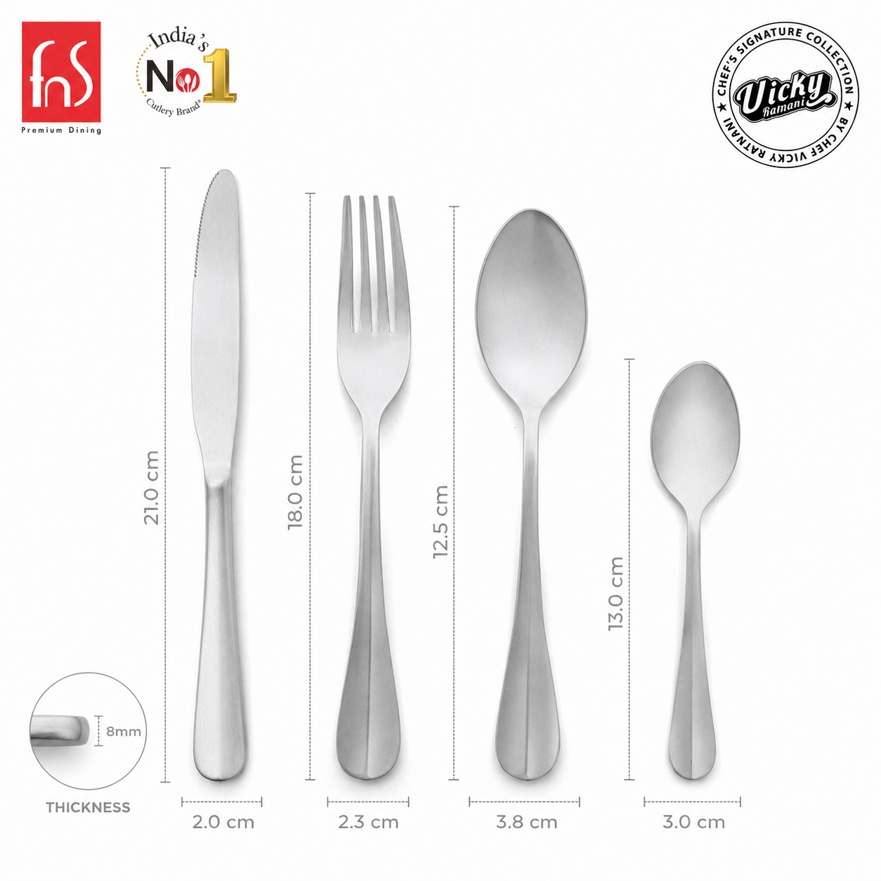 Chef Vicky Ratnani's Signature Collection By FnS Antico Stainless Steel 24 Pcs Cutlery Set with Box Pack | 6 Dinner Spoon, 6 Dinner Fork, 6 Dinner Knife/Butter Knife, 6 Teaspoon | Premium classic elegance Handle Design Cutlery for Home, Dining & Kitchen