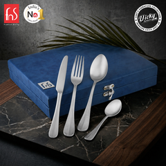 Chef Vicky Ratnani's Signature Collection By FnS Antico Stainless Steel 24 Pcs Cutlery Set with Box Pack | 6 Dinner Spoon, 6 Dinner Fork, 6 Dinner Knife/Butter Knife, 6 Teaspoon | Premium classic elegance Handle Design Cutlery for Home, Dining & Kitchen
