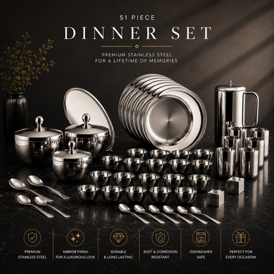 FnS ARISTO Stainless Steel Dinner Set (51 pcs)