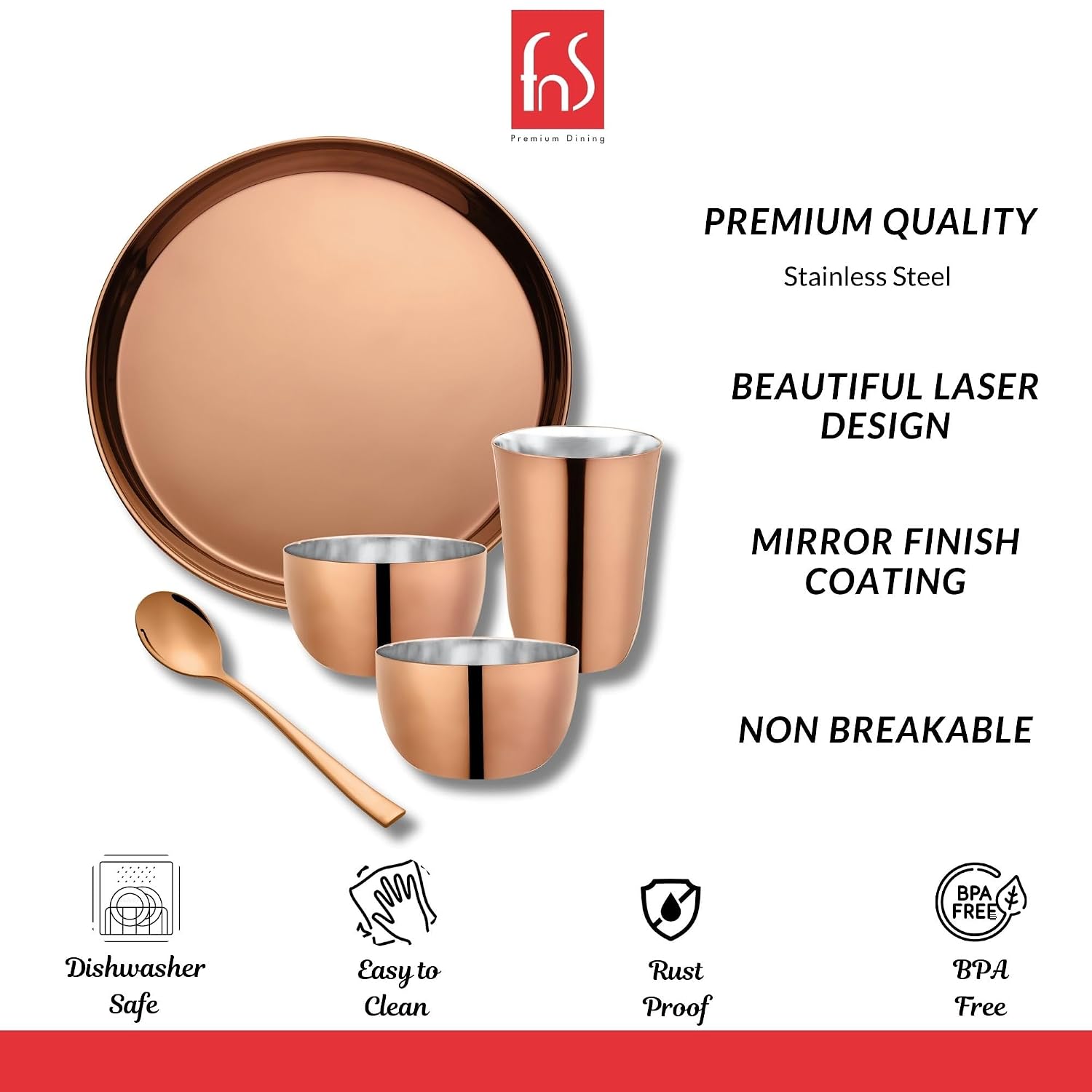 FnS Bon Bon Stainless Steel Rose Gold 5 pcs Dinner Thali Set