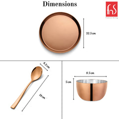 FnS BonBon Rose Gold 24 pcs Stainless Steel Dinner Set (6 Thali, 12 Katori (Bowl), 6 Dinner Spoon)