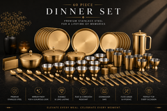 FnS BONBON Stainless Steel Dinner Set (60pcs, Rose Gold)