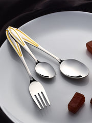 FnS Classic 24 Karat Gold Plated 18 Pcs Cutlery Set with Leatherette Box (6 Pc Dinner Spoons, 6 Pc Dinner Fork, 6 Pc Tea Spoons)